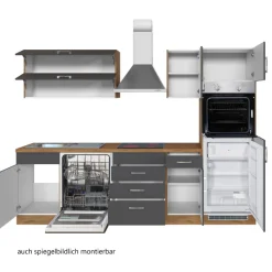 Küchenzeile Sorrella 270cm mit Geschirrspüler, Backofen und Kühlschrank - anthrazit/ocker