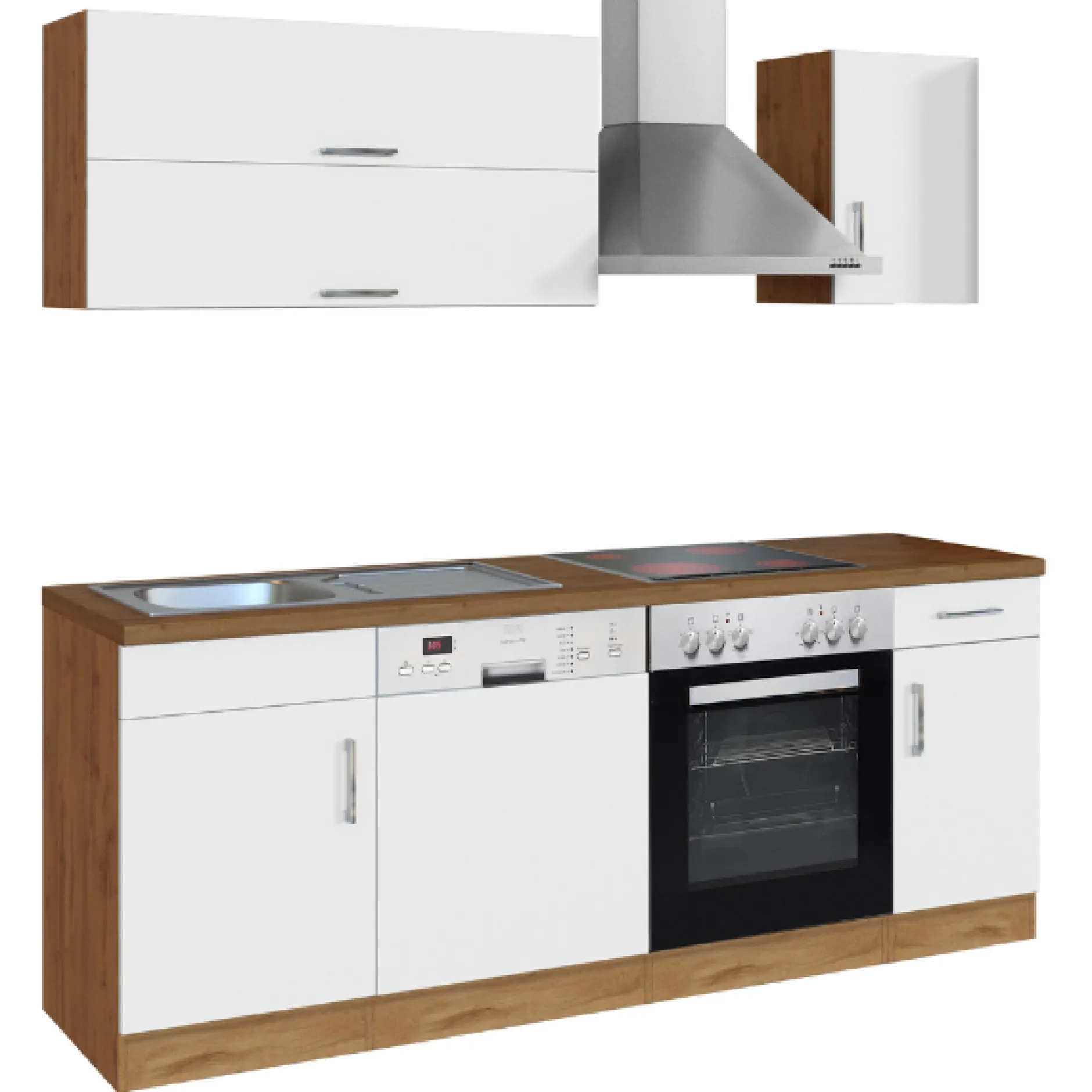 Küchenzeile Sorrella 210cm mit Geschirrspüler und Backofen - weiß/Eiche