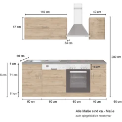 Küchenzeile Sorrella 210cm mit Geschirrspüler und Backofen - weiß/Eiche