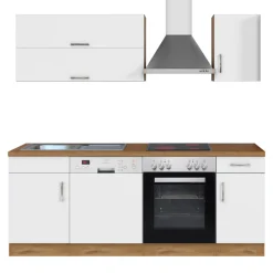 Küchenzeile Sorrella 210cm mit Geschirrspüler und Backofen - weiß/Eiche
