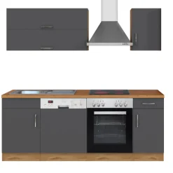 Küchenzeile Sorrella 210cm mit Geschirrspüler und Backofen - anthrazit/ocker