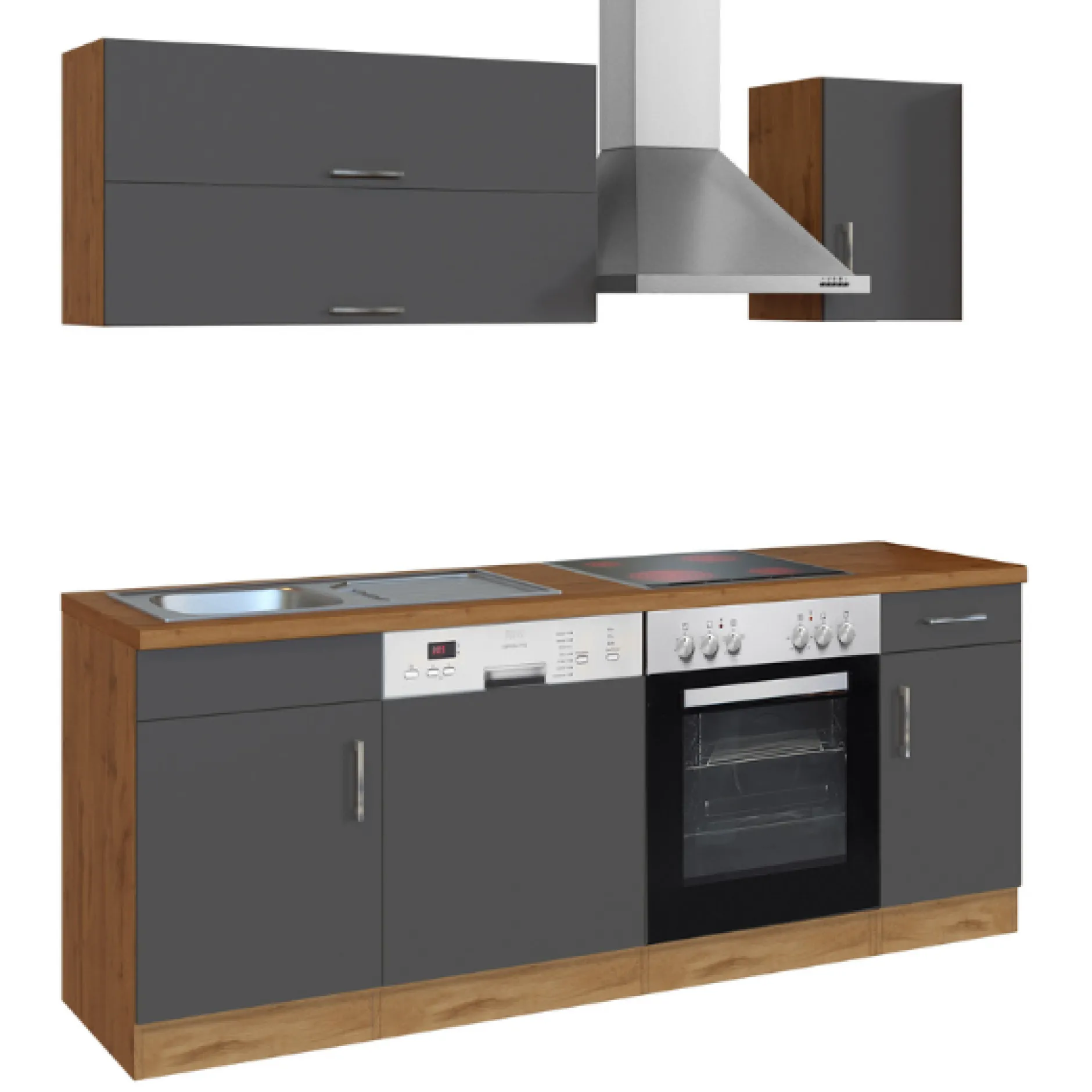 Küchenzeile Sorrella 210cm mit Geschirrspüler und Backofen - anthrazit/ocker