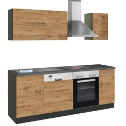 Küchenzeile Sorrella 210cm mit Geschirrspüler und Backofen - Eiche/Graphit