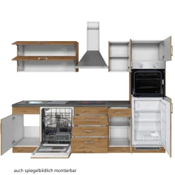 Küchenzeile Sorrella 270cm mit Geschirrspüler, Backofen und Kühlschrank - Eiche