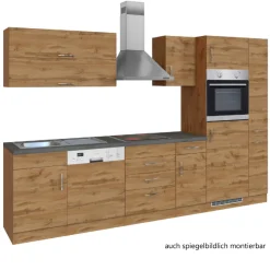 Küchenzeile Sorrella 270cm mit Geschirrspüler, Backofen und Kühlschrank - Eiche