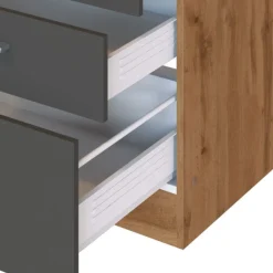 Küchenzeile Sorrella 360cm mit Geschirrspüler, Backofen, Kühlschrank und Gefrierschrank - Anthrazit/Eiche