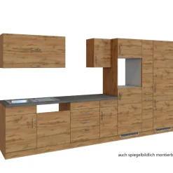 Küchenzeile Sorrella 360cm mit Geschirrspüler, Backofen, Kühl- und Gefrierschrank - Eiche