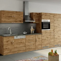 Küchenzeile Sorrella 360cm mit Geschirrspüler, Backofen, Kühl- und Gefrierschrank - Eiche