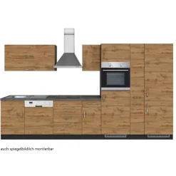 Küchenzeile Sorrella 360cm mit Geschirrspüler, Backofen, Kühl- und Gefrierschrank - Eiche/Graphit