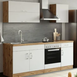 Küchenzeile Sorrella 210cm mit Platz für Backofen - weiß/Eiche