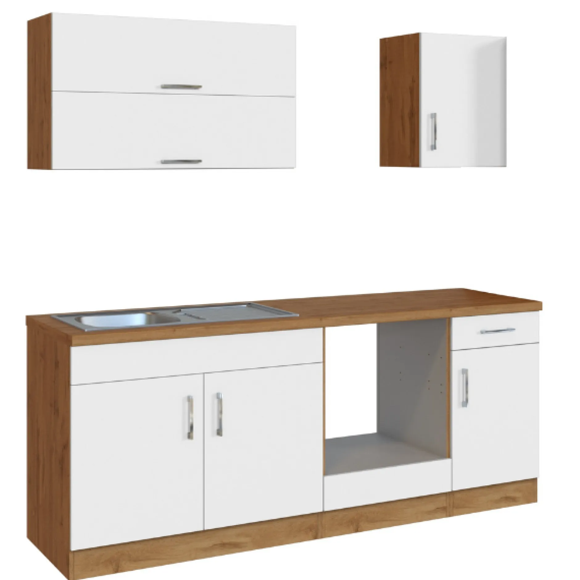Küchenzeile Sorrella 210cm mit Platz für Backofen - weiß/Eiche