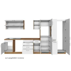 Küchenzeile Sorrella 360cm mit Platz für Geschirrspüler, Backofen, Kühl- und Gefrierschrank - weiß/Eiche