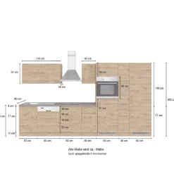 Küchenzeile Sorrella 360cm mit Platz für Geschirrspüler, Backofen, Kühl- und Gefrierschrank - weiß/Eiche