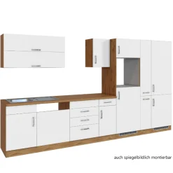 Küchenzeile Sorrella 360cm mit Platz für Geschirrspüler, Backofen, Kühl- und Gefrierschrank - weiß/Eiche