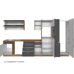 Küchenzeile Sorrella 360cm mit Platz für Geschirrspüler, Backofen, Kühlschrank und Gefrierschrank - Anthrazit/Eiche