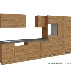 Küchenzeile Sorrella 360cm mit Platz für Geschirrspüler, Backofen, Kühl- und Gefrierschrank - Eiche