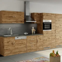 Küchenzeile Sorrella 360cm mit Platz für Geschirrspüler, Backofen, Kühl- und Gefrierschrank - Eiche