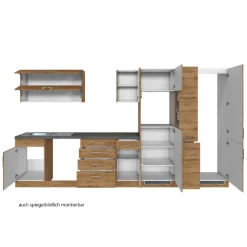 Küchenzeile Sorrella 360cm mit Platz für Geschirrspüler, Backofen, Kühl- und Gefrierschrank - Eiche
