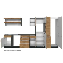 Küchenzeile Sorrella 360cm mit Platz für Geschirrspüler, Backofen, Kühl- und Gefrierschrank - Eiche/Graphit