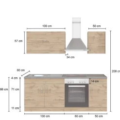 Küchenzeile Sorrella 210cm mit Platz für Backofen - anthrazit/ocker