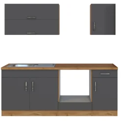 Küchenzeile Sorrella 210cm mit Platz für Backofen - anthrazit/ocker