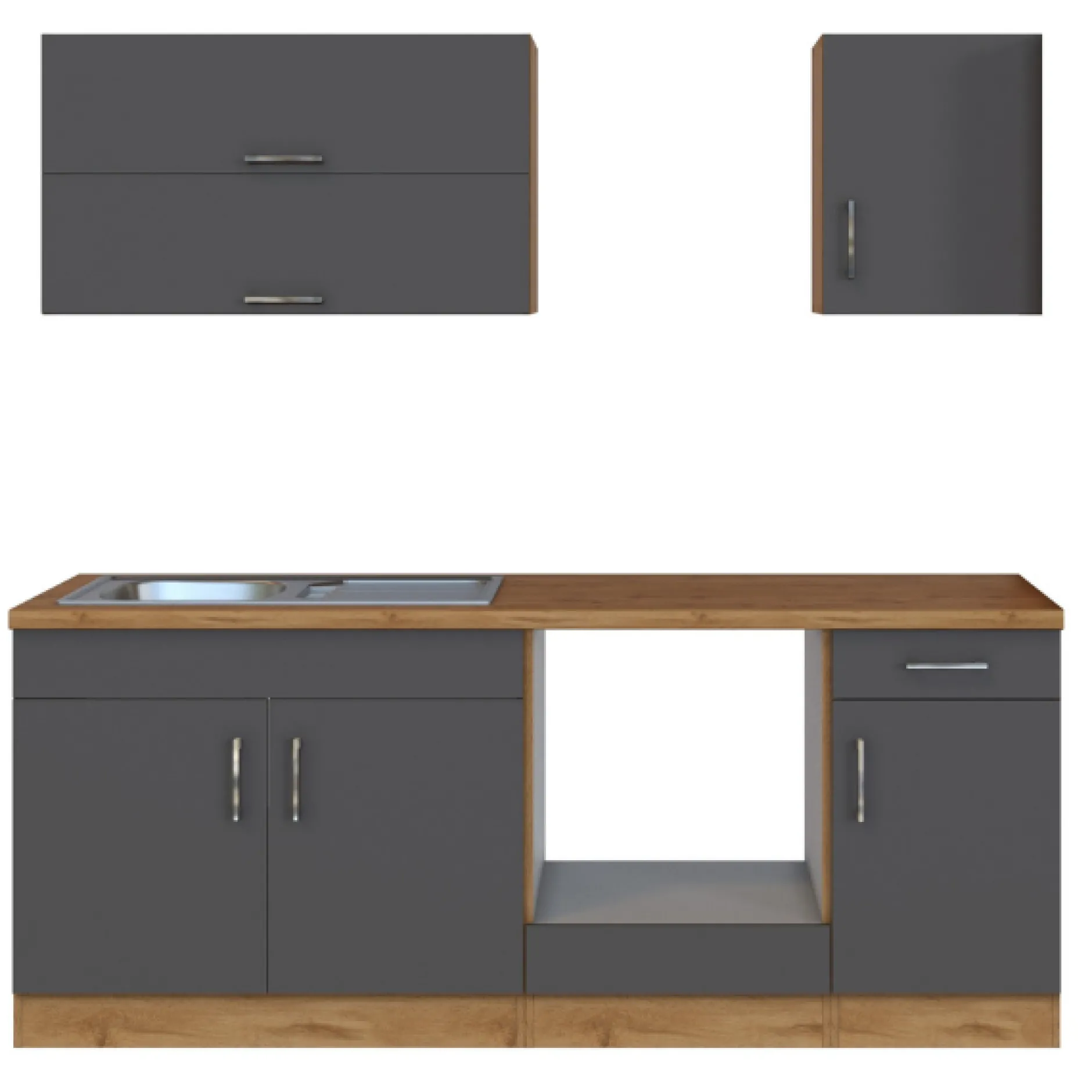 Küchenzeile Sorrella 210cm mit Platz für Backofen - anthrazit/ocker