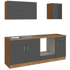 Küchenzeile Sorrella 210cm mit Platz für Backofen - anthrazit/ocker