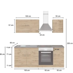 Küchenzeile Sorrella 210cm mit Platz für Backofen - Eiche