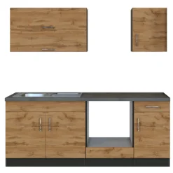 Küchenzeile Sorrella 210cm mit Platz für Backofen - Eiche/Graphit