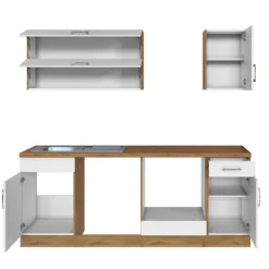 Küchenzeile Sorrella 210cm mit Platz für Geschirrspüler und Backofen - weiß/Eiche