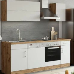 Küchenzeile Sorrella 210cm mit Platz für Geschirrspüler und Backofen - weiß/Eiche