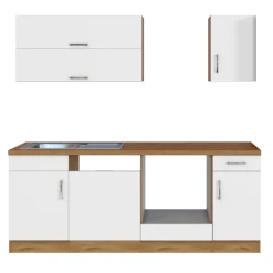 Küchenzeile Sorrella 210cm mit Platz für Geschirrspüler und Backofen - weiß/Eiche