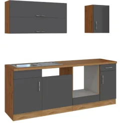 Küchenzeile Sorrella 210cm mit Platz für Geschirrspüler und Backofen - anthrazit/ocker