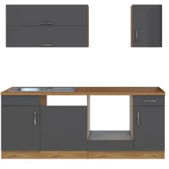 Küchenzeile Sorrella 210cm mit Platz für Geschirrspüler und Backofen - anthrazit/ocker