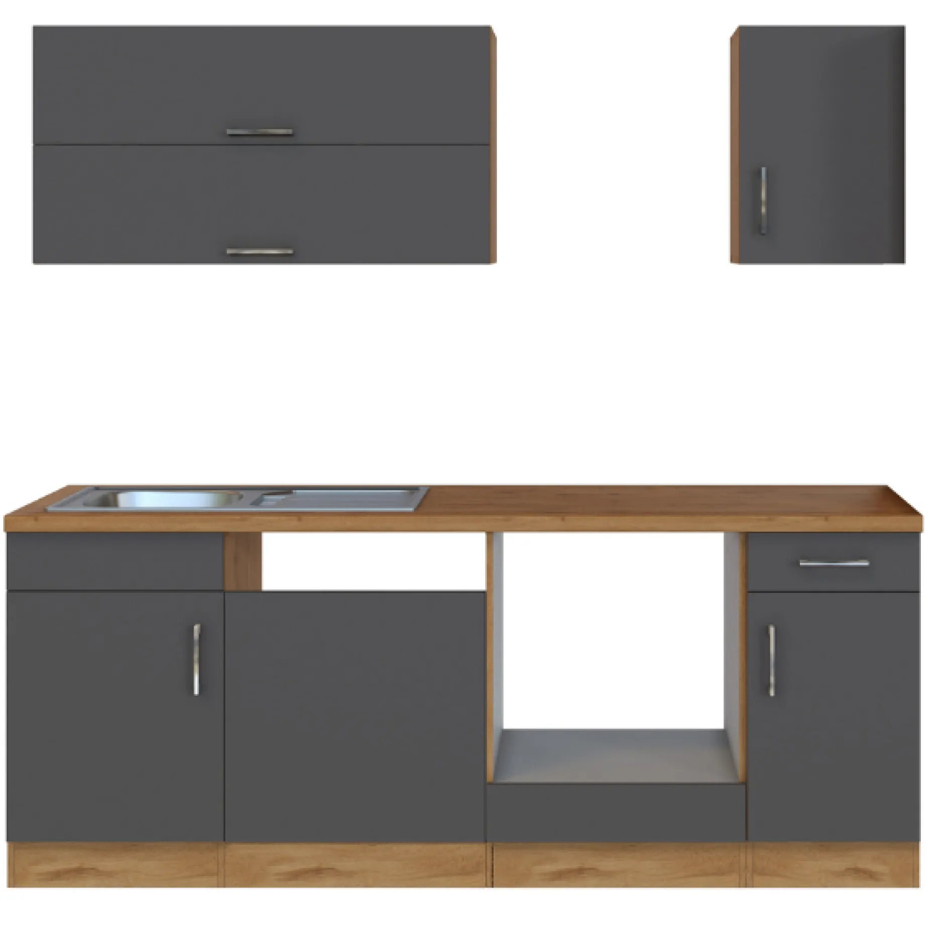 Küchenzeile Sorrella 210cm mit Platz für Geschirrspüler und Backofen - anthrazit/ocker