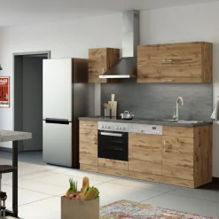 Küchenzeile Sorrella 210cm mit Platz für Geschirrspüler und Backofen - Eiche