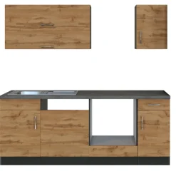 Küchenzeile Sorrella 210cm mit Platz für Geschirrspüler und Backofen - Eiche/Graphit