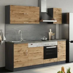Küchenzeile Sorrella 210cm mit Platz für Geschirrspüler und Backofen - Eiche/Graphit