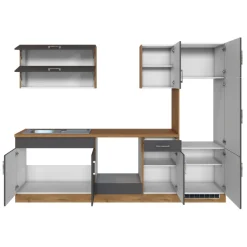 Küchenzeile Sorrella 270cm mit Platz für Backofen und Kühlschrank - anthrazit/ocker
