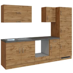 Küchenzeile Sorrella 270cm mit Platz für Backofen und Kühlschrank - Eiche