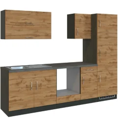 Küchenzeile Sorrella 270cm mit Platz für Backofen und Kühlschrank - Eiche/Graphit