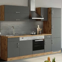 Küchenzeile Sorrella 270cm mit Platz für Backofen, Geschirrspüler und Kühlschrank - anthrazit/ocker
