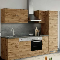 Küchenzeile Sorrella 270cm mit Platz für Backofen, Geschirrspüler und Kühlschrank - Eiche