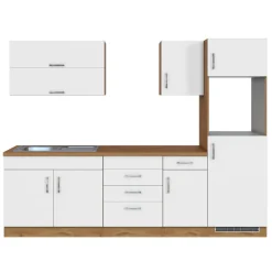 Küchenzeile Sorrella 270cm mit Platz für Backofen und Kühlschrank - weiß/Eiche