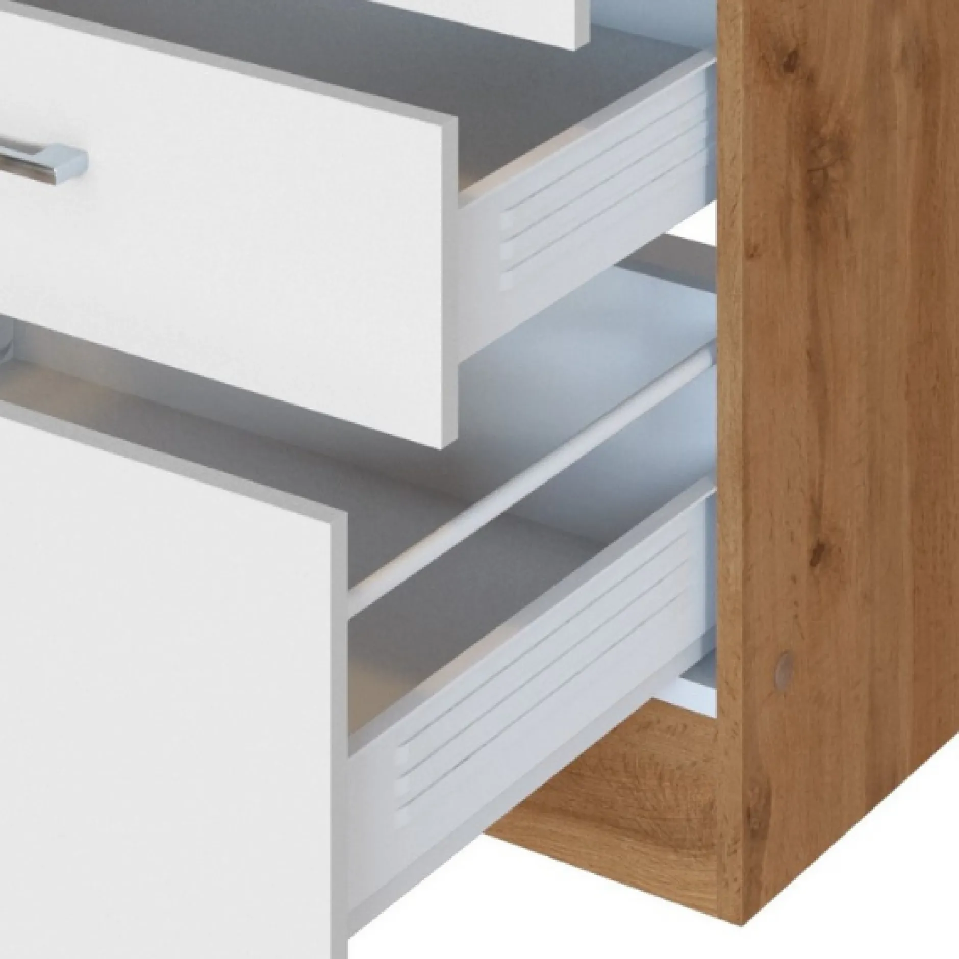 Küchenzeile Sorrella 270cm mit Platz für Backofen und Kühlschrank - weiß/Eiche