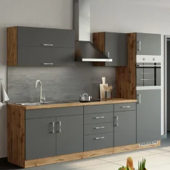 Küchenzeile Sorrella 270cm mit Platz für Backofen und Kühlschrank - anthrazit/ocker