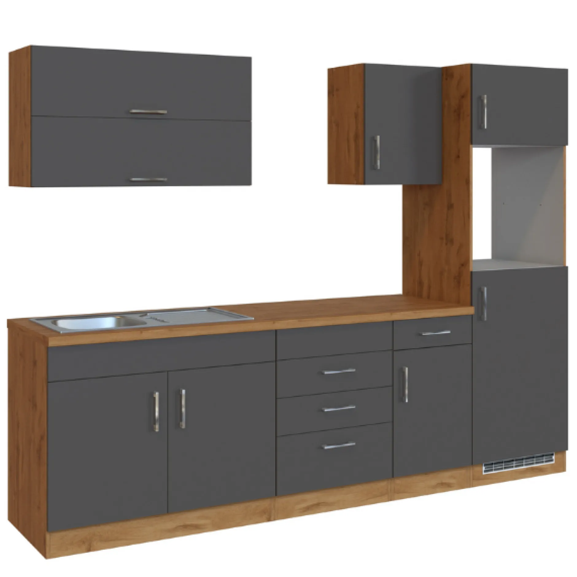 Küchenzeile Sorrella 270cm mit Platz für Backofen und Kühlschrank - anthrazit/ocker