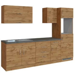 Küchenzeile Sorrella 270cm mit Platz für Backofen und Kühlschrank - Eiche