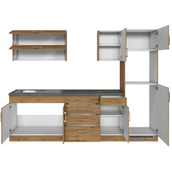 Küchenzeile Sorrella 270cm mit Platz für Backofen und Kühlschrank - Eiche