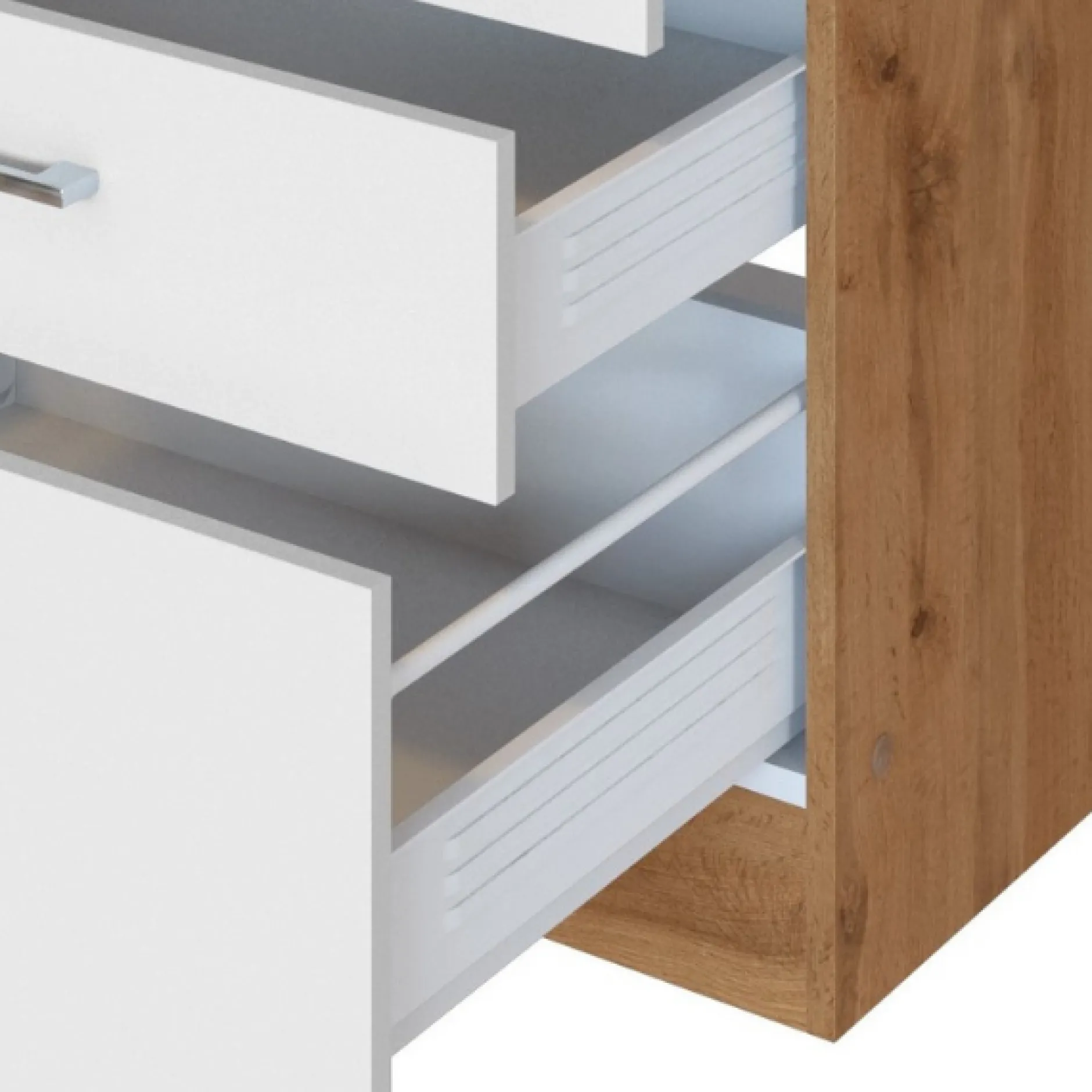 Küchenzeile Sorrella 270cm mit Platz für Geschirrspüler, Backofen und Kühlschrank - weiß/Eiche